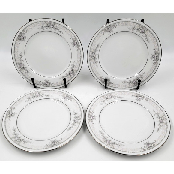 Noritake Sweet Leilani 3482 Bread & Butter Plate 6 3/8" Gray Pink Roses Set of 4 - Picture 3 of 8